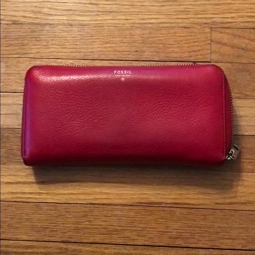 Fossil Red Leather Checkbook Wallet